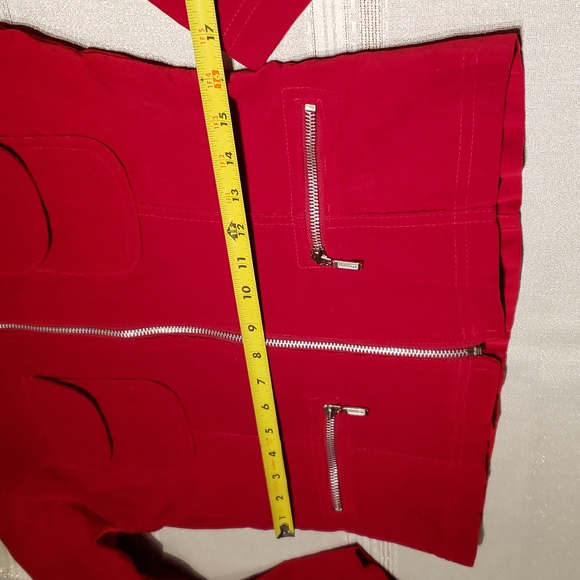 Vintage Essentials NEW Blazer Jacket Top Cotton Velour Front Zip RED Womens NWOT - Picture 11 of 15